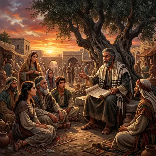 Apostle Matthew Teaching Under Olive Tree - Vibrant Historical Painting