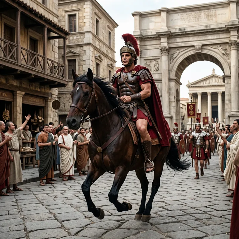 Ancient Roman Emperor Marcus Aurelius on Majestic Galloping Horse