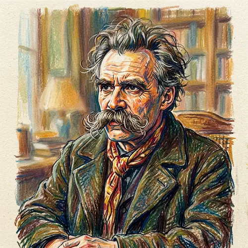 Crayon Portrait of Nietzsche | Vibrant 19th Century Art