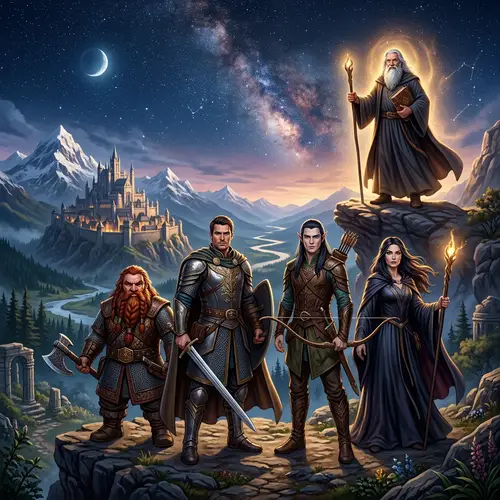 Majestic Fantasy Landscape with Legendary Heroes | Middle-Earth Inspired