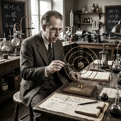 Niels Bohr in Vintage Lab: Examining Atom Model