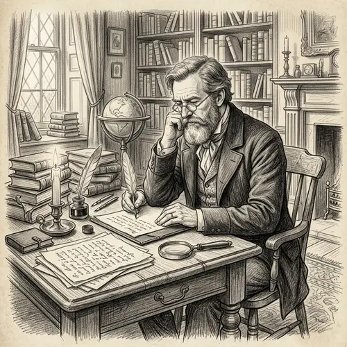 Charles Dickens Writing a Book - Victorian-Era Author Sketch