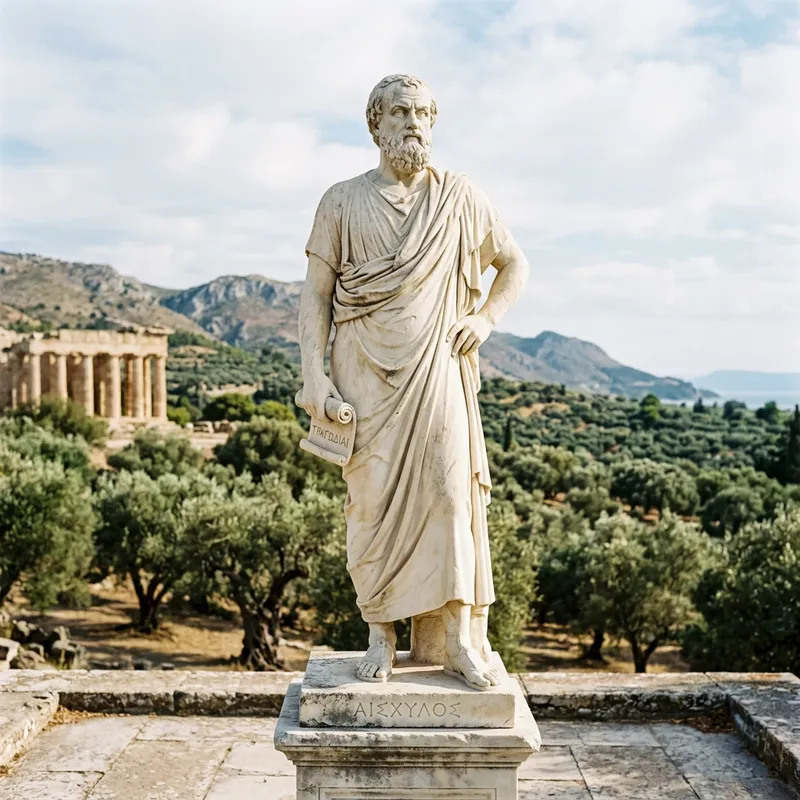 Stone Statue of Aeschylus - Greek Playwright Illustration
