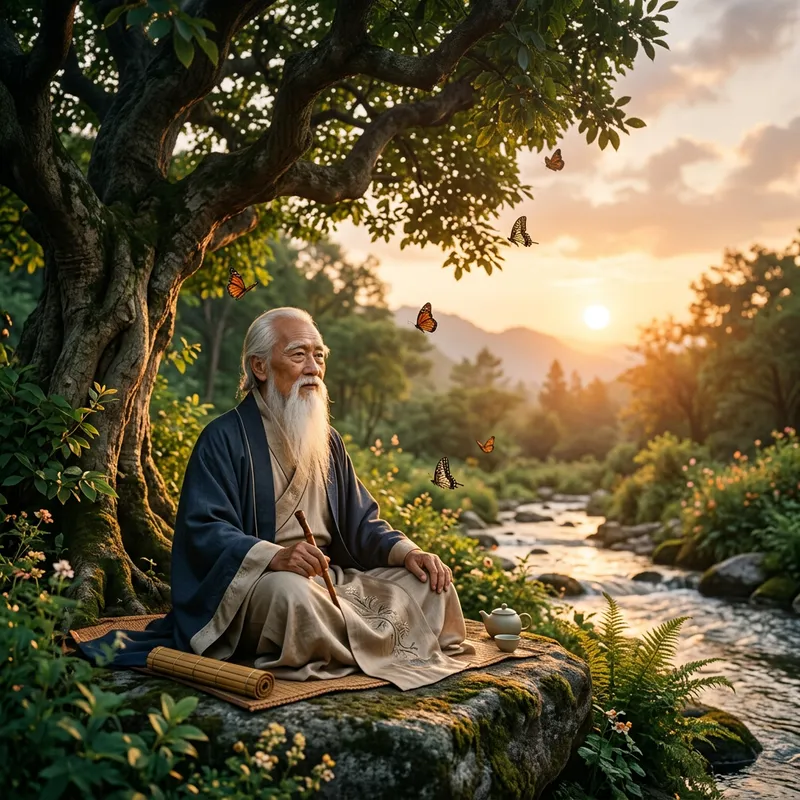 Lao Tzu Depicted in Serene Environment with Profound Wisdom Lao Tzu Depicted in Serene Environment with Profound Wisdom