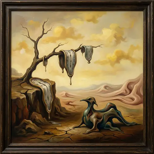 Surrealistic Landscape Painting of Leaking Time in 1900s Style