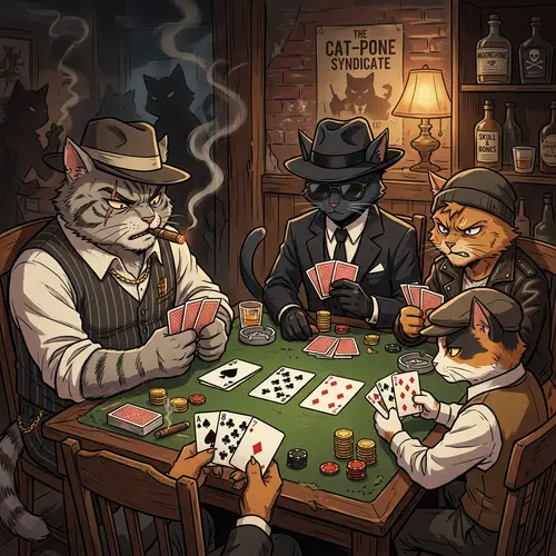 Anime Cats Playing Cards Like Mobsters