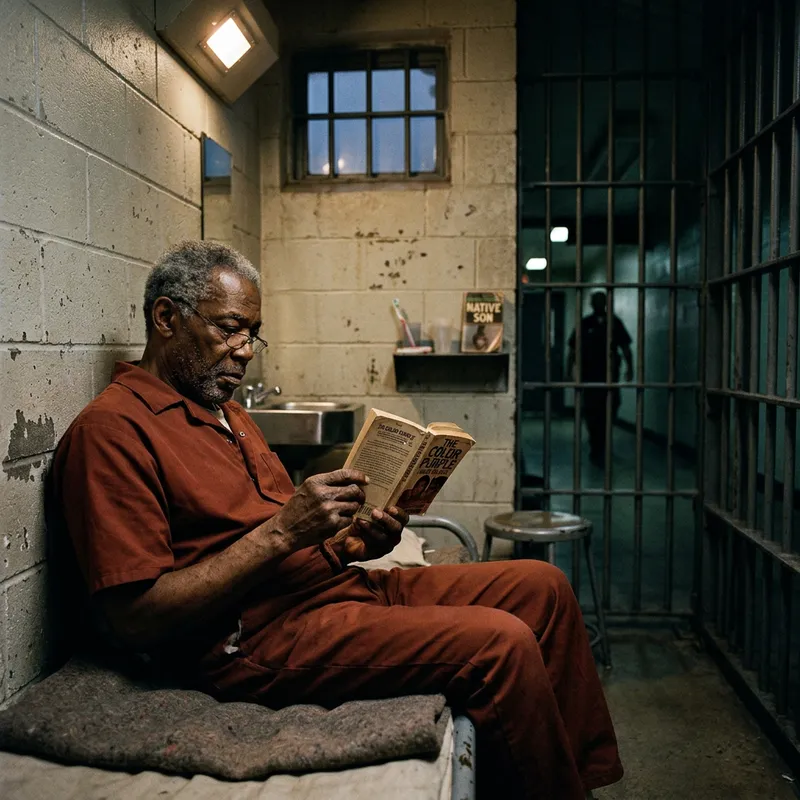 Nelson Mandela Reading in Prison Cell