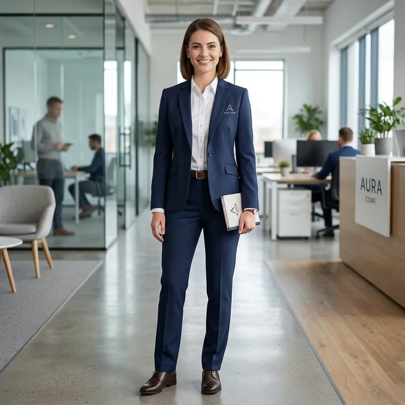 Modern Corporate Uniform: Tailored Blazer & Crisp Shirt