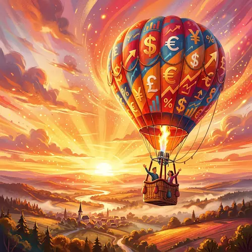 Financial Hot Air Balloon Soaring at Sunrise