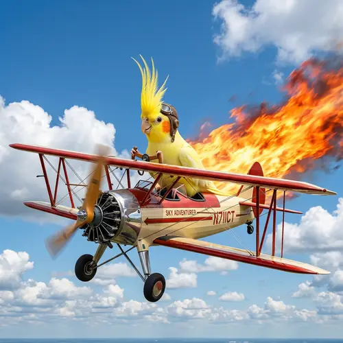 Cockatiel Riding an Airplane: A Fiery Adventure