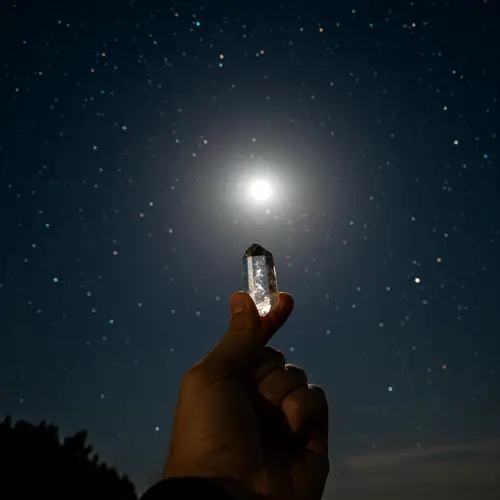 Night Sky Photo with Full Moon and Quartz Crystal
