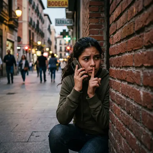 Young Hispanic Girl's Secretive Phone Conversation in Urban Setting
