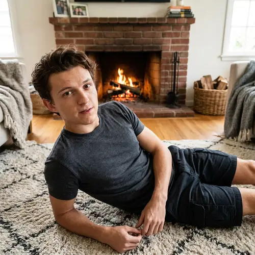 Tom Holland's Charismatic Fireplace Photo