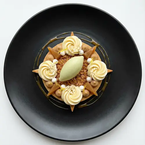 Elegant Pastry with Sorbet and Vanilla Ganache