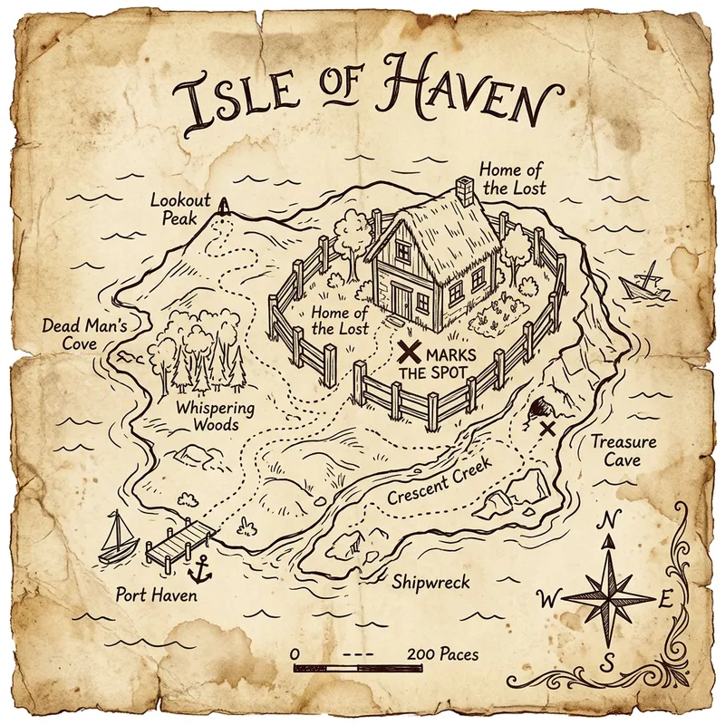 Treasure Map Design Featuring Island Home Treasure Map Design Featuring Island Home