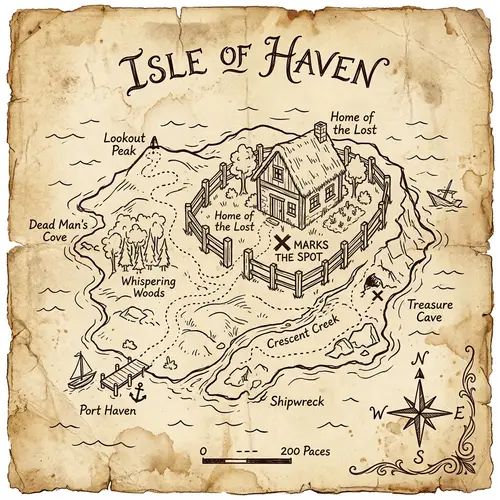 Treasure Map Design Featuring Island Home