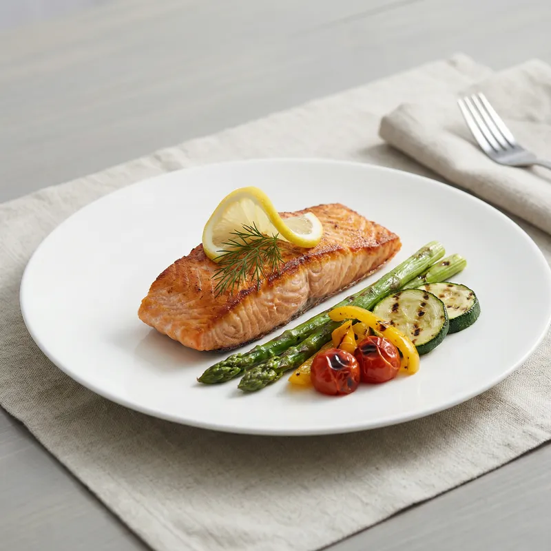 Minimalist Main Dish - Seared Salmon & Grilled Vegetables Recipe