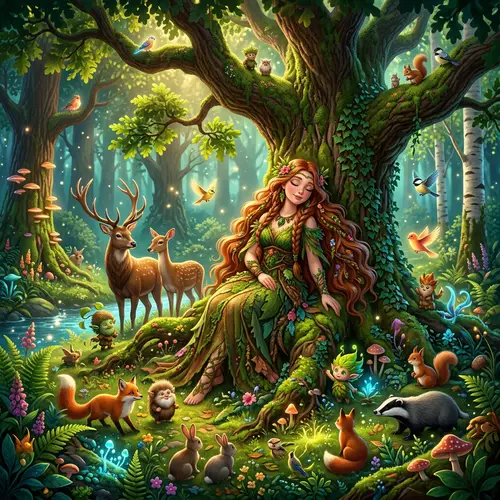 Tranquil Forest Spirit Scene with Mythical Creatures | Pixar Style