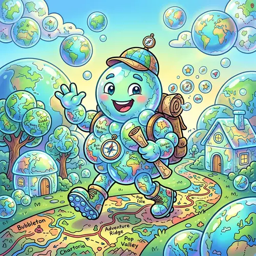 Cartoon Character with Maps and Bubbles Theme