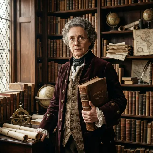 Historical Figure in Old Library - Wisdom of Bygone Era