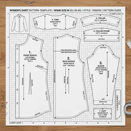 Women’s Shirt Pattern Template Size M - Spain