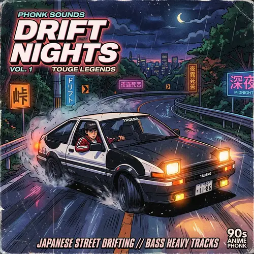 Vintage Anime Drift Phonk Album Cover Art