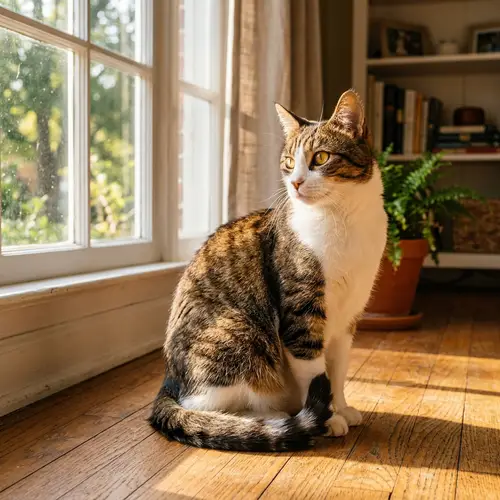 Brown and White Domestic Cat in Serene Setting