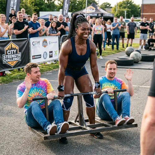 Powerful Woman Lifting Men - Strength & Beauty