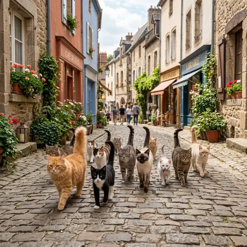 Adorable Cats Walking on the Street