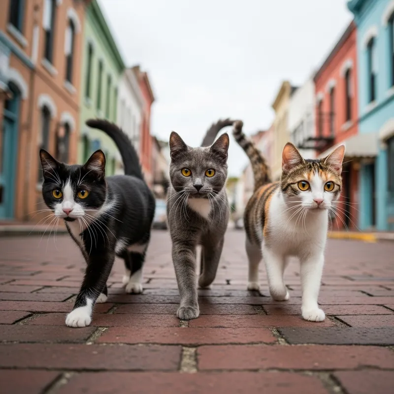 Adorable Cats Walking on the Street