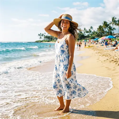 Stylish Woman Enjoying Sunny Beach Day