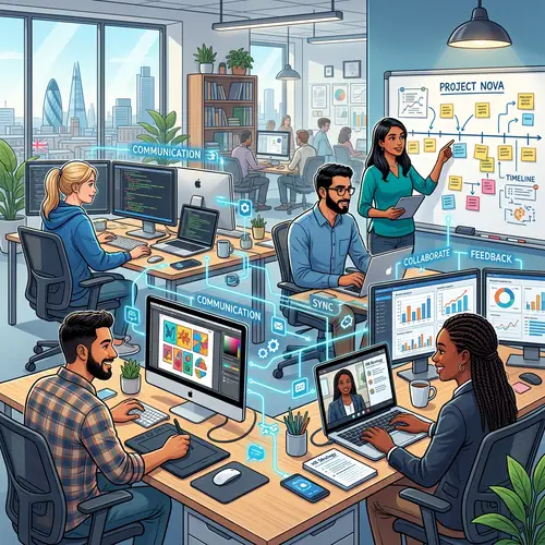 Diverse Team of Professionals in Modern Office Space | Collaboration Illustration