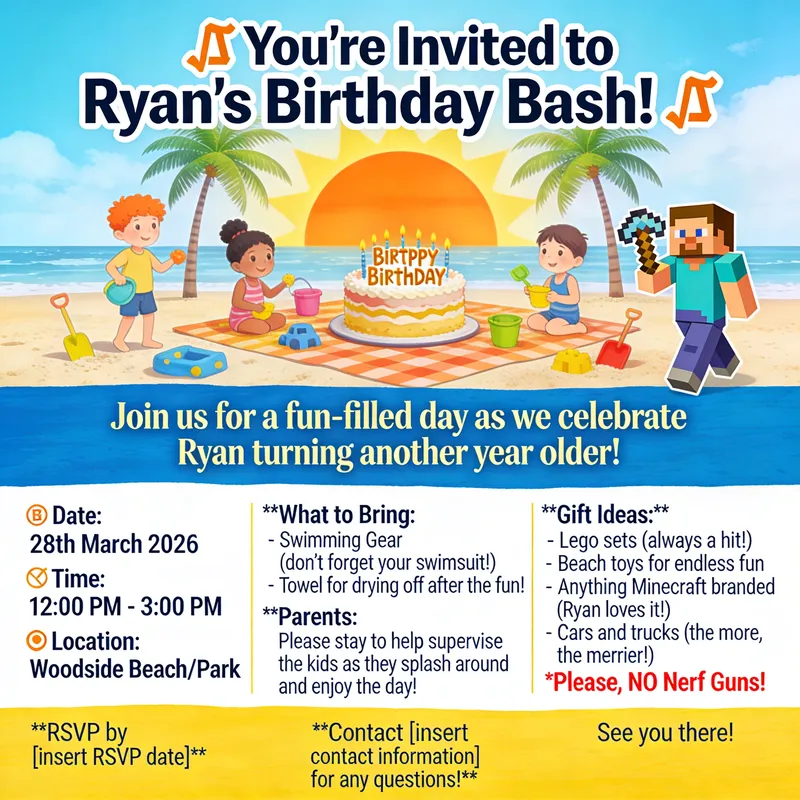 Join Ryan's Birthday Bash at Woodside Beach!