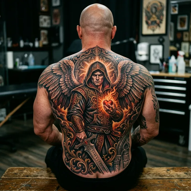 Bold Archangel Tattoo: Spiritual & Dark Fantasy Art