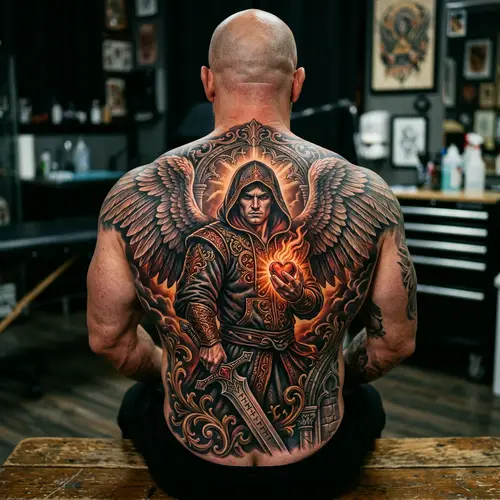 Bold Archangel Tattoo: Spiritual & Dark Fantasy Art