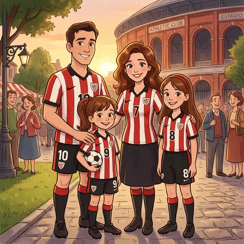 Family-Friendly Animated Scene with Athletic Club Bilbao Football Gear