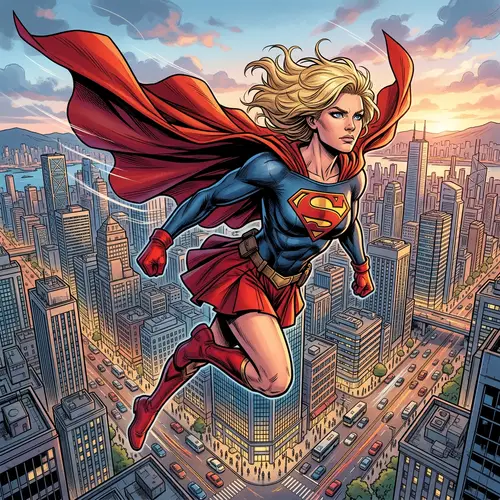 Female Superhero Artwork | Modern Comic Style Heroine Flying