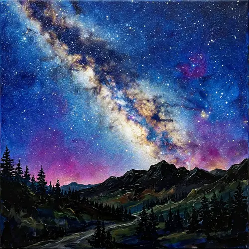 Starry Night Acrylic Painting with Watercolor Effects