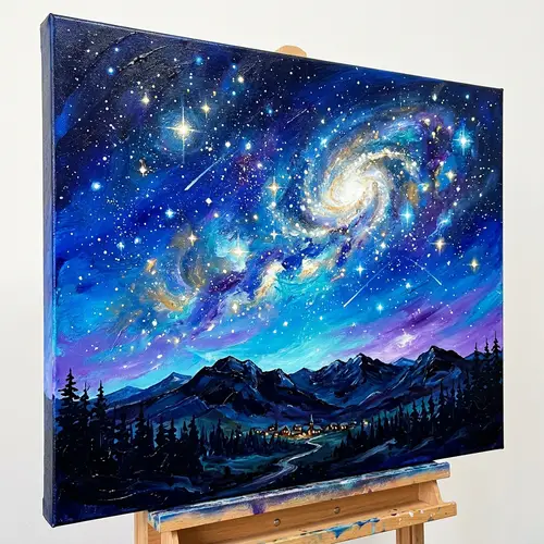 Starry Night Sky Acrylic Art - Watercolor Effects