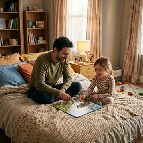 Young Caucasian Girl and Middle-Eastern Man Enjoying Joyous Activity on Bed