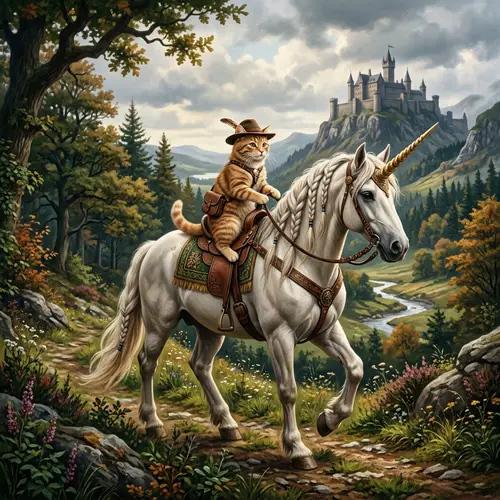 Cat Riding a Strong Unicorn: A Magical Adventure