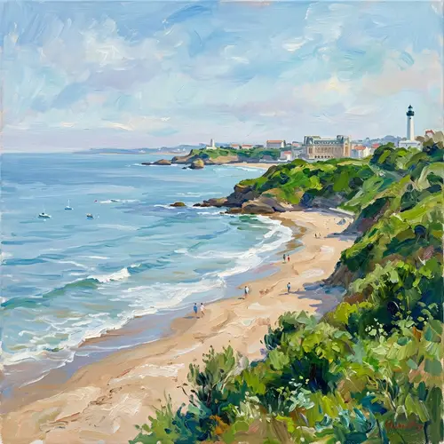 Impressionist Oil Painting of Biarritz Coast