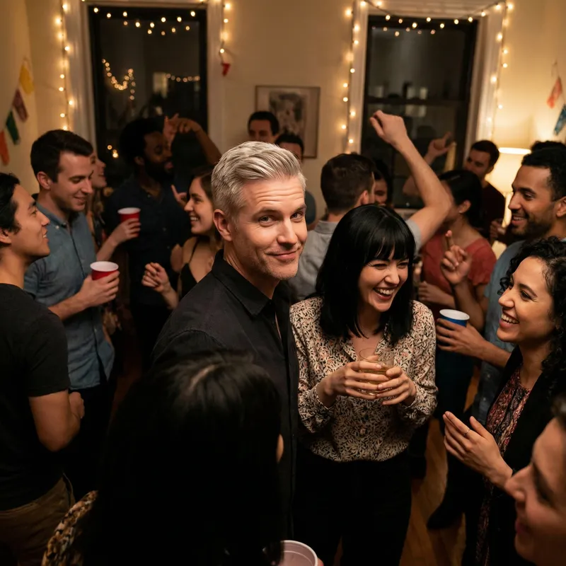 Confident Slavic Couple at Party | Stylish Friends Gathering