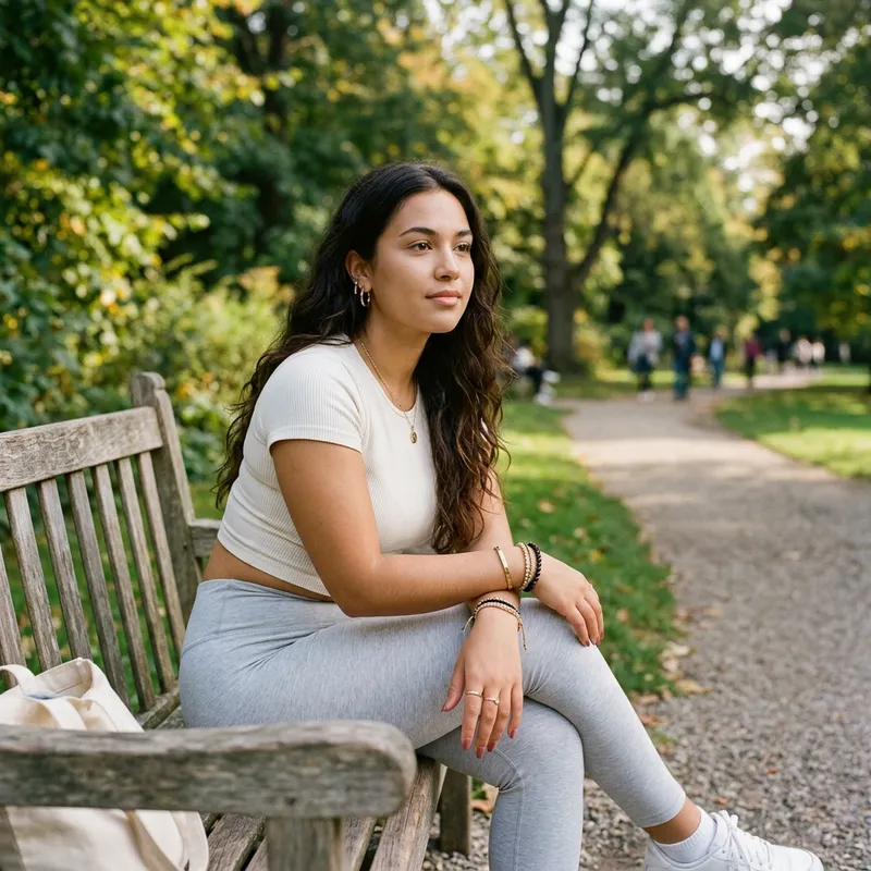 Young Woman Relaxing on a Park Bench