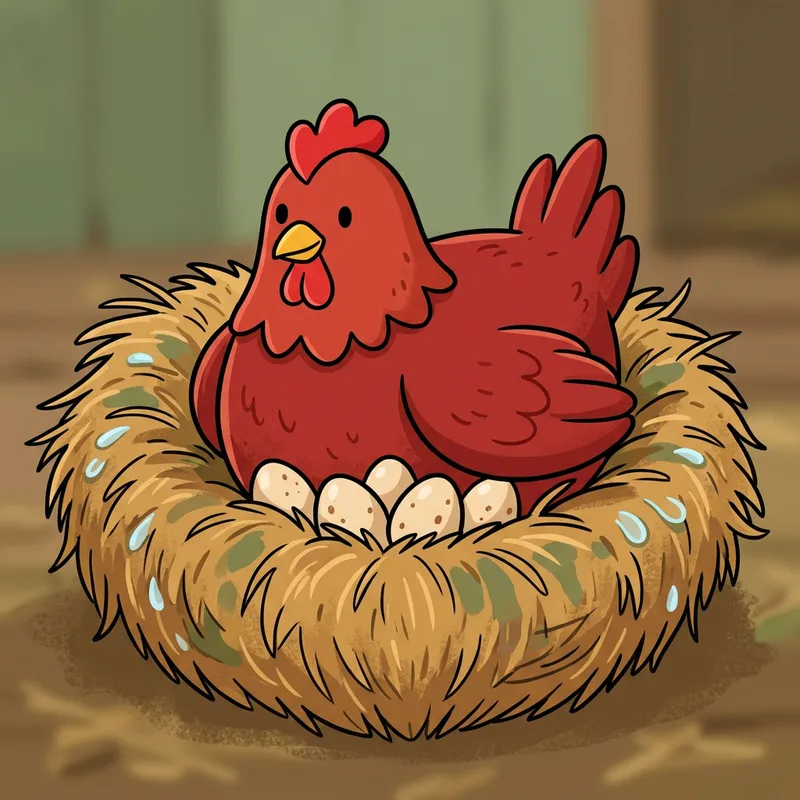 Red Hen with Eggs in Wet Nest Clipart