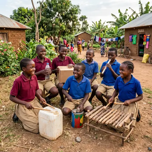 Joyful African Kids with DIY Musical Instruments