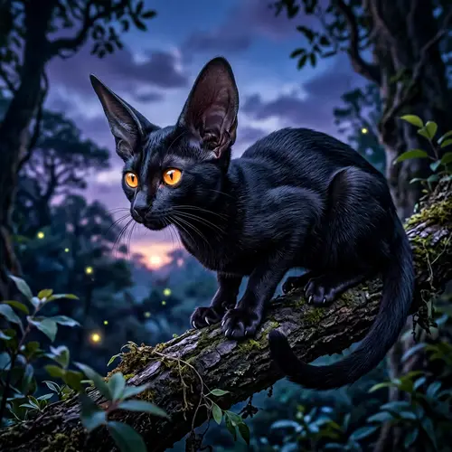 Mysterious Cat with Bat-like Features - Agility and Alertness