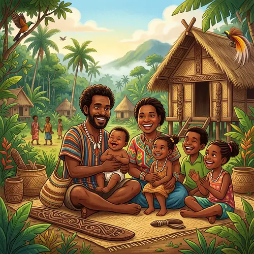 Happy Papua New Guinea Family Illustration