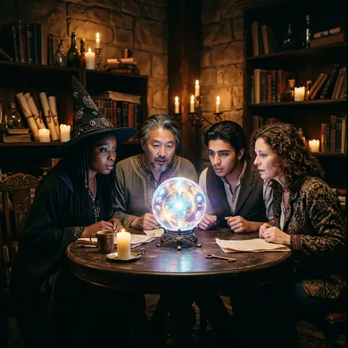 Enchanting Sphere and Witch at Circular Table