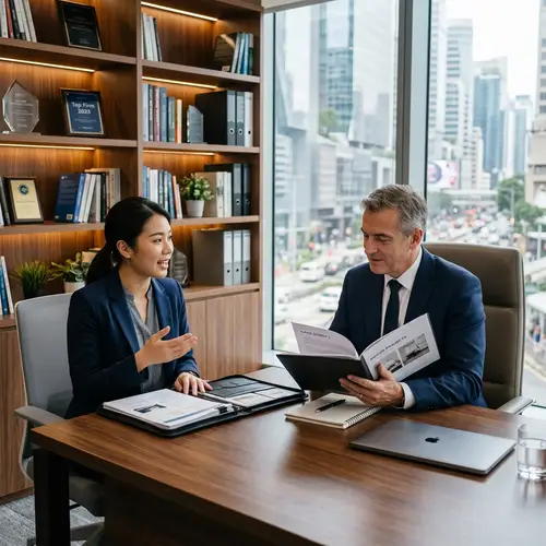 Professional Job Interview Scene with Asian Female Interviewee and Caucasian Male Interviewer